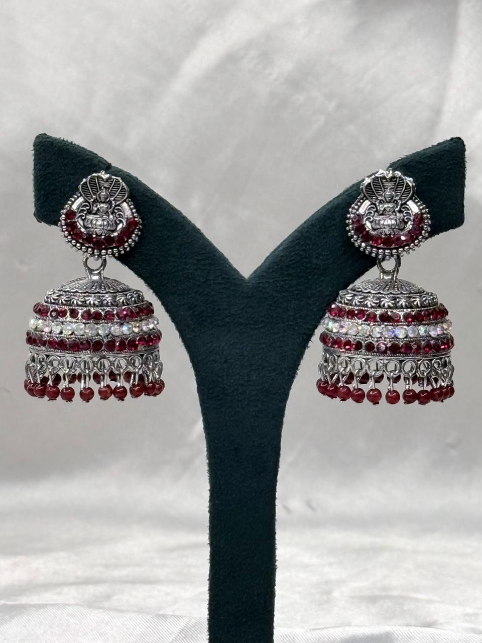 Red Stone Oxidised Peacock Jhumka Earring,llb584