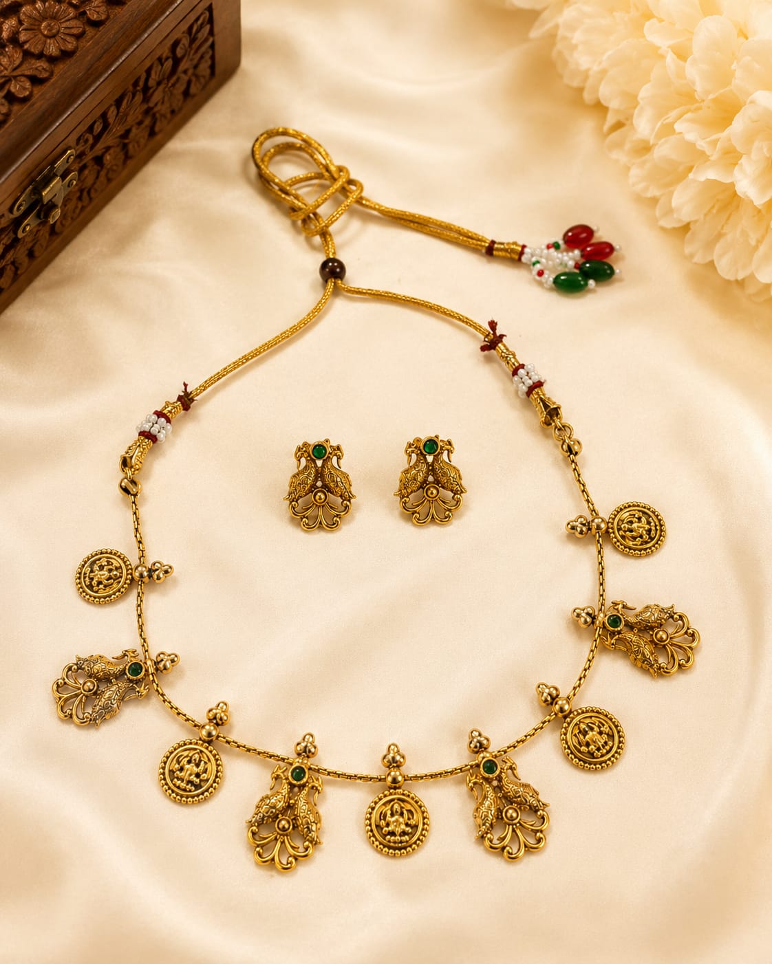 Antique Gold Lakshmi Coin Necklace Set | OL106
