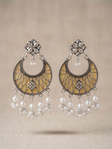 Oxidised Silver Meenakari Chandbali Earrings | LLB011