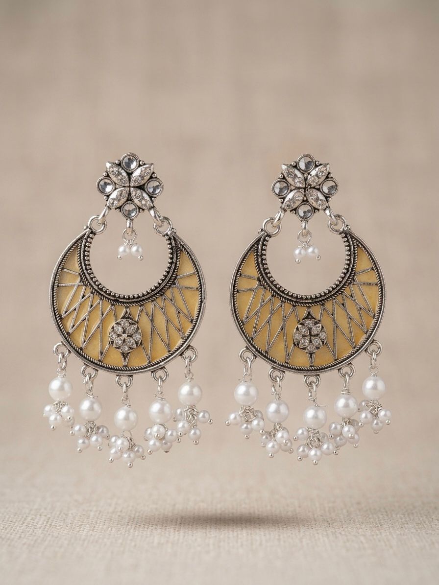Oxidised Silver Meenakari Chandbali Earrings | LLB011