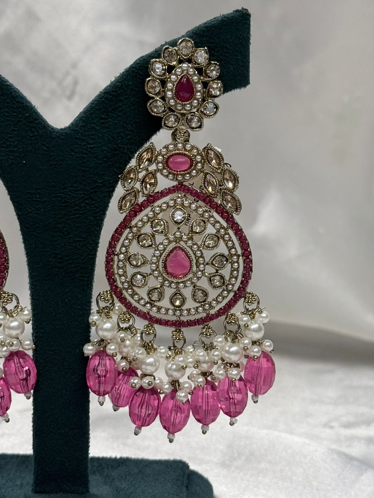 Pink Kundan Chandbali Earrings with Pearl Drops,620
