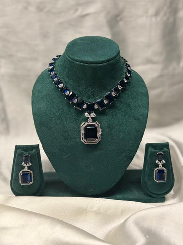 Emerald Green Stone Silver Necklace Set,llb339