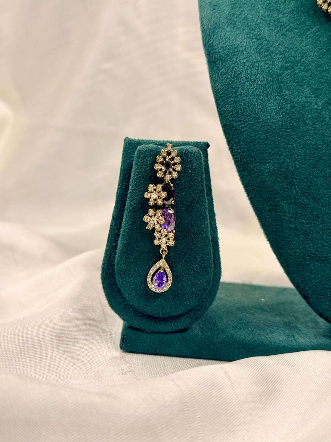 Elegant Purple Stone Floral Necklace Set with Diamond Finish,llb428