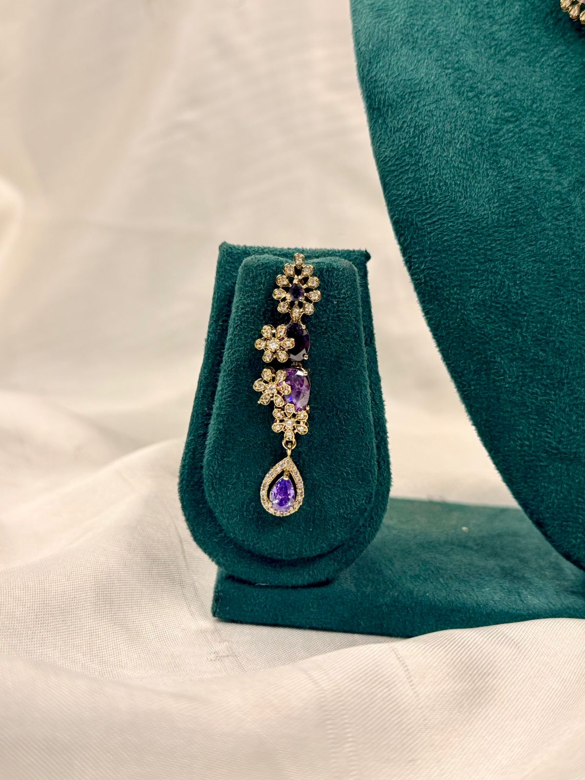 Elegant Purple Stone Floral Necklace Set with Diamond Finish,llb428