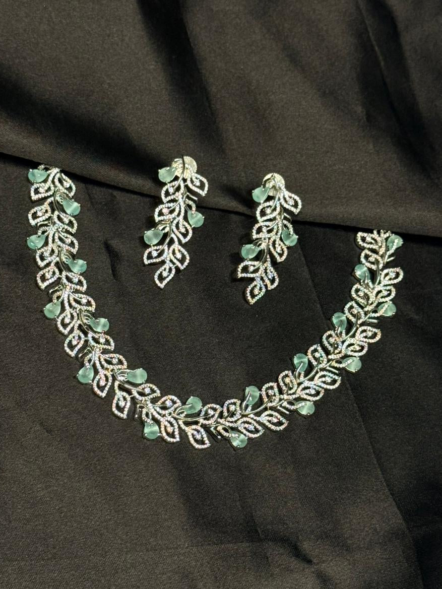 Elegant Mint Green Leaf Necklace Set,llb323