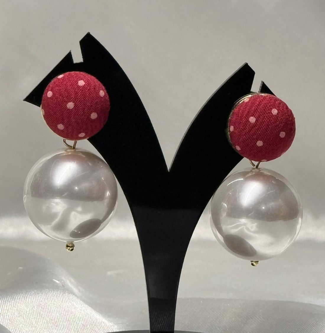 Red Fabric Button Pearl Drop Earrings for Women,llb593