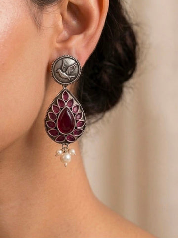 Oxidised Silver Ruby Teardrop Earrings | llb0153