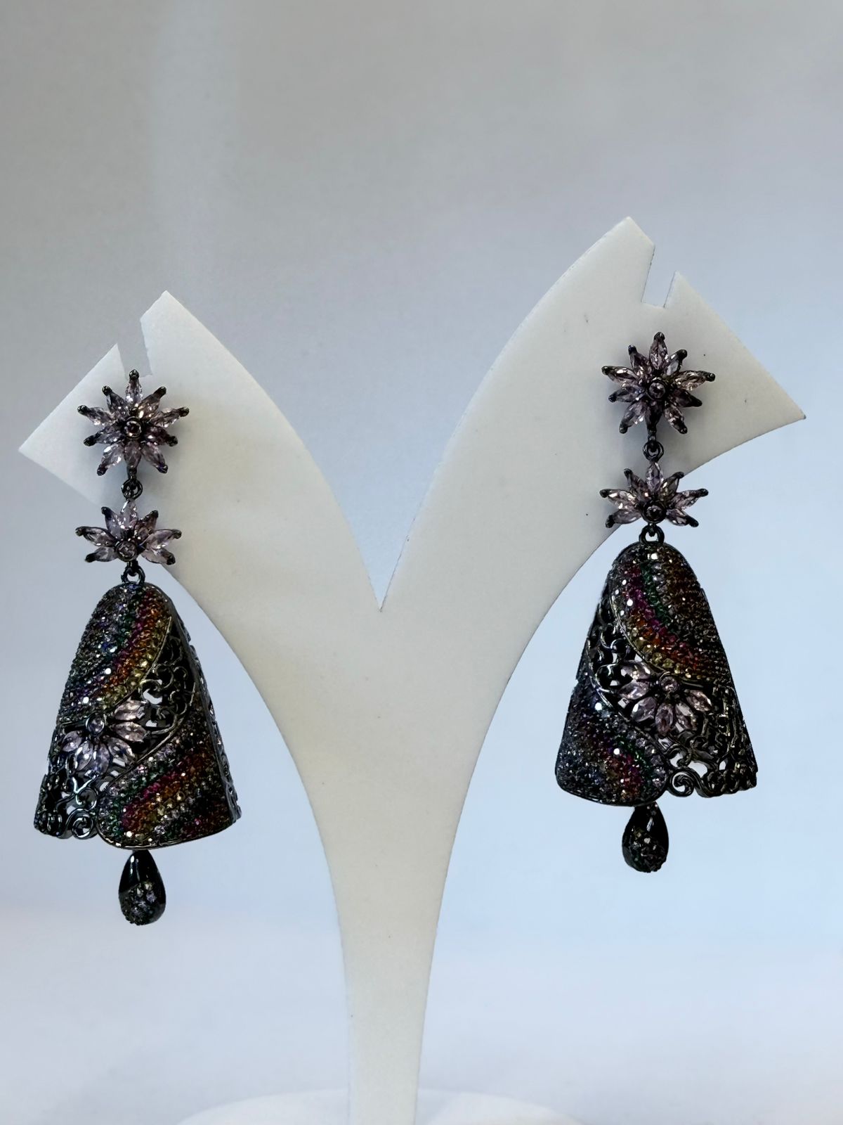 Pink Floral Multicolor Stone Oxidised Dangle Earrings for Women,llb648