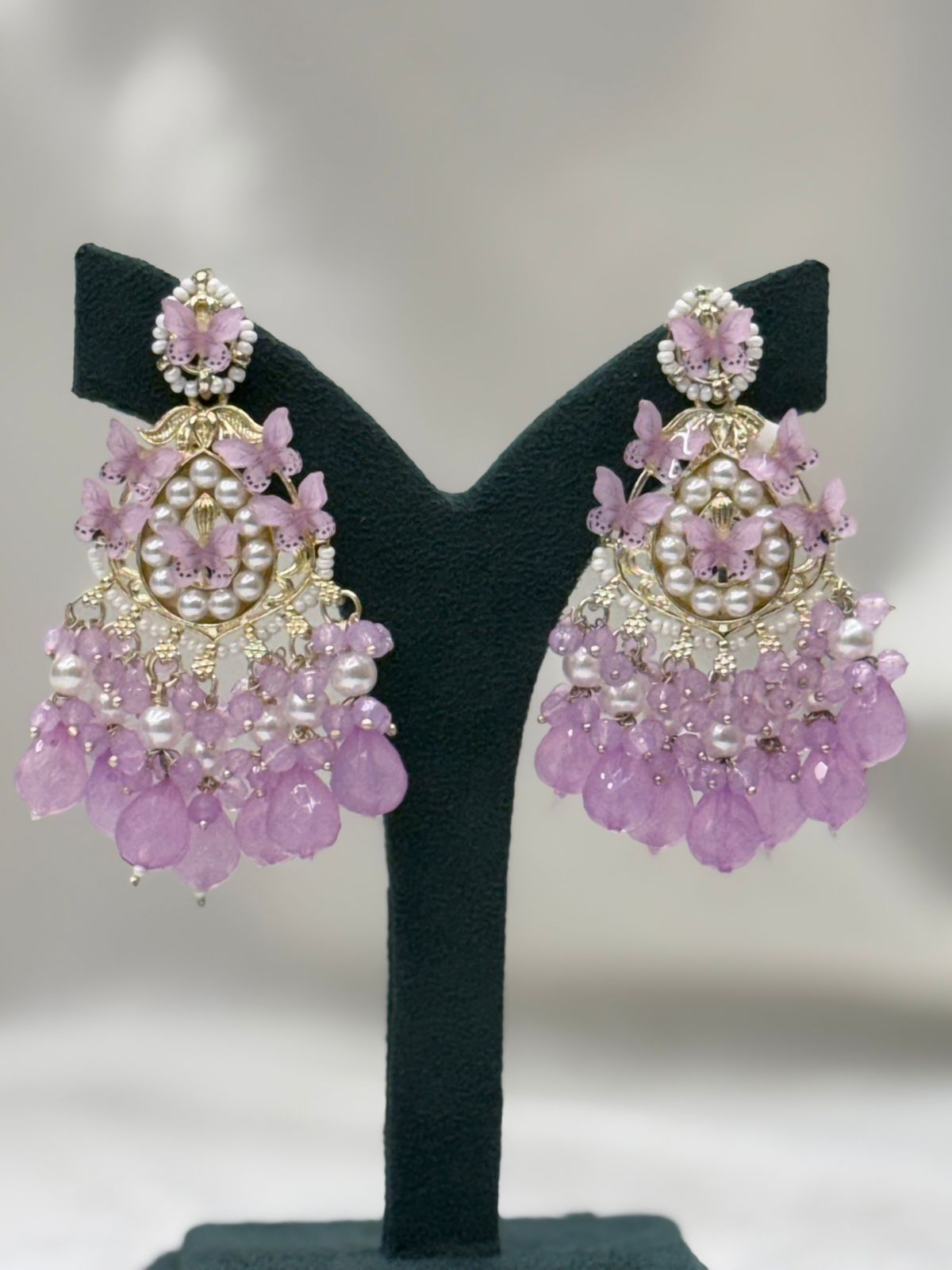 Lavender Butterfly Pearl Chandbali Earrings for Women,llb628