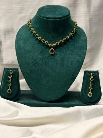 Designer Green Stone Necklace & Long Earrings,llb329