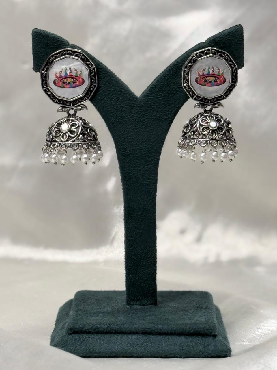 Oxidised Silver Kathakali Jhumka Earrings for Women,llb599