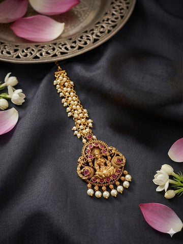 Antique Gold-Plated Lakshmi Temple Maang Tikka,llb870