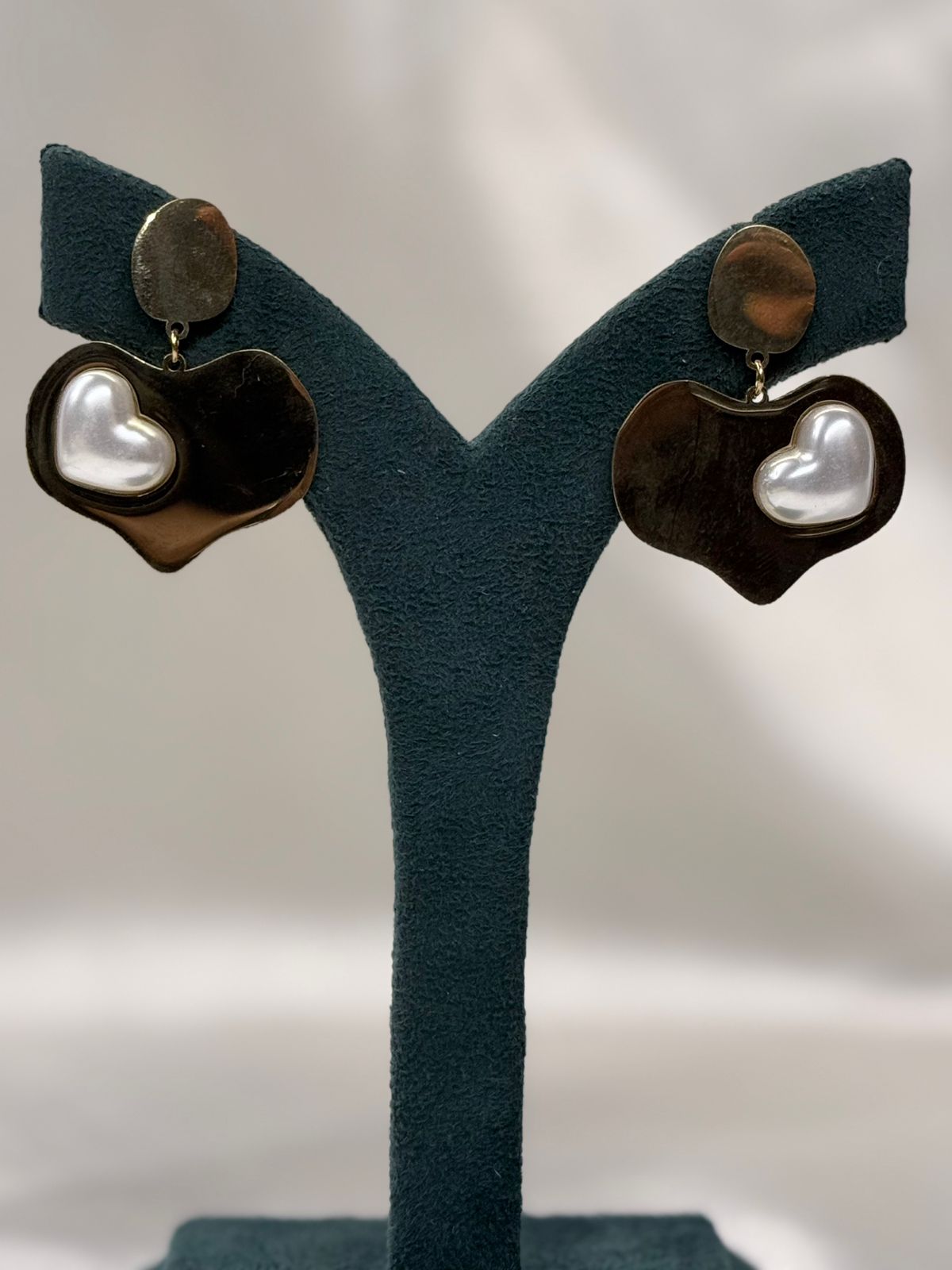 Gold Heart Drop Earrings with Pearl Center,llb713