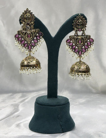 Antique Gold Finish Ruby Stone Jhumka Earrings,llb551