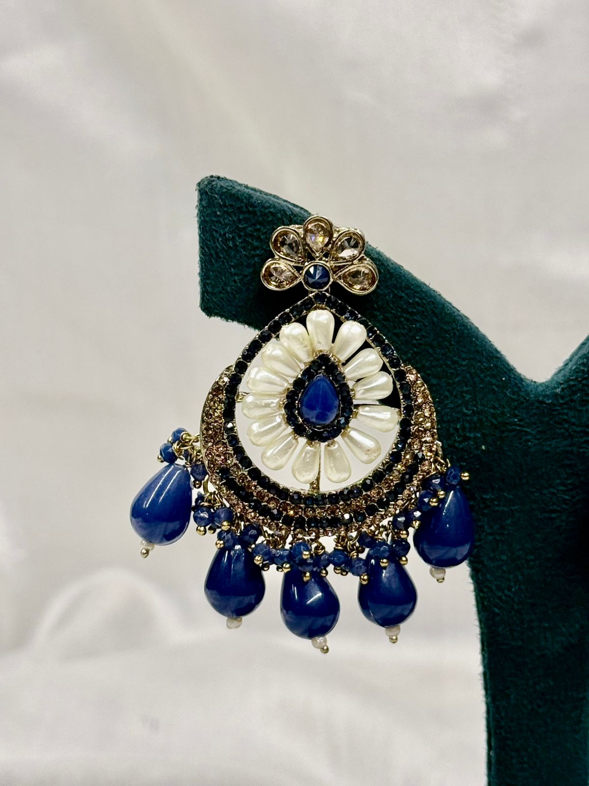 Blue & White Stone Designer Earrings | Antique Finish,llb434