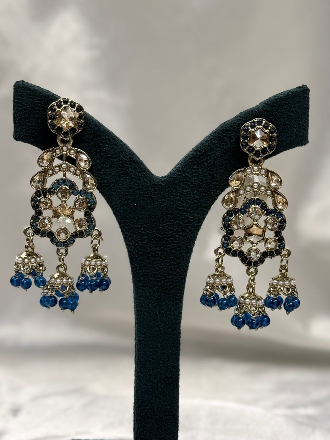 Green Kundan Jhumka Earrings with Crystal Stones,llb621