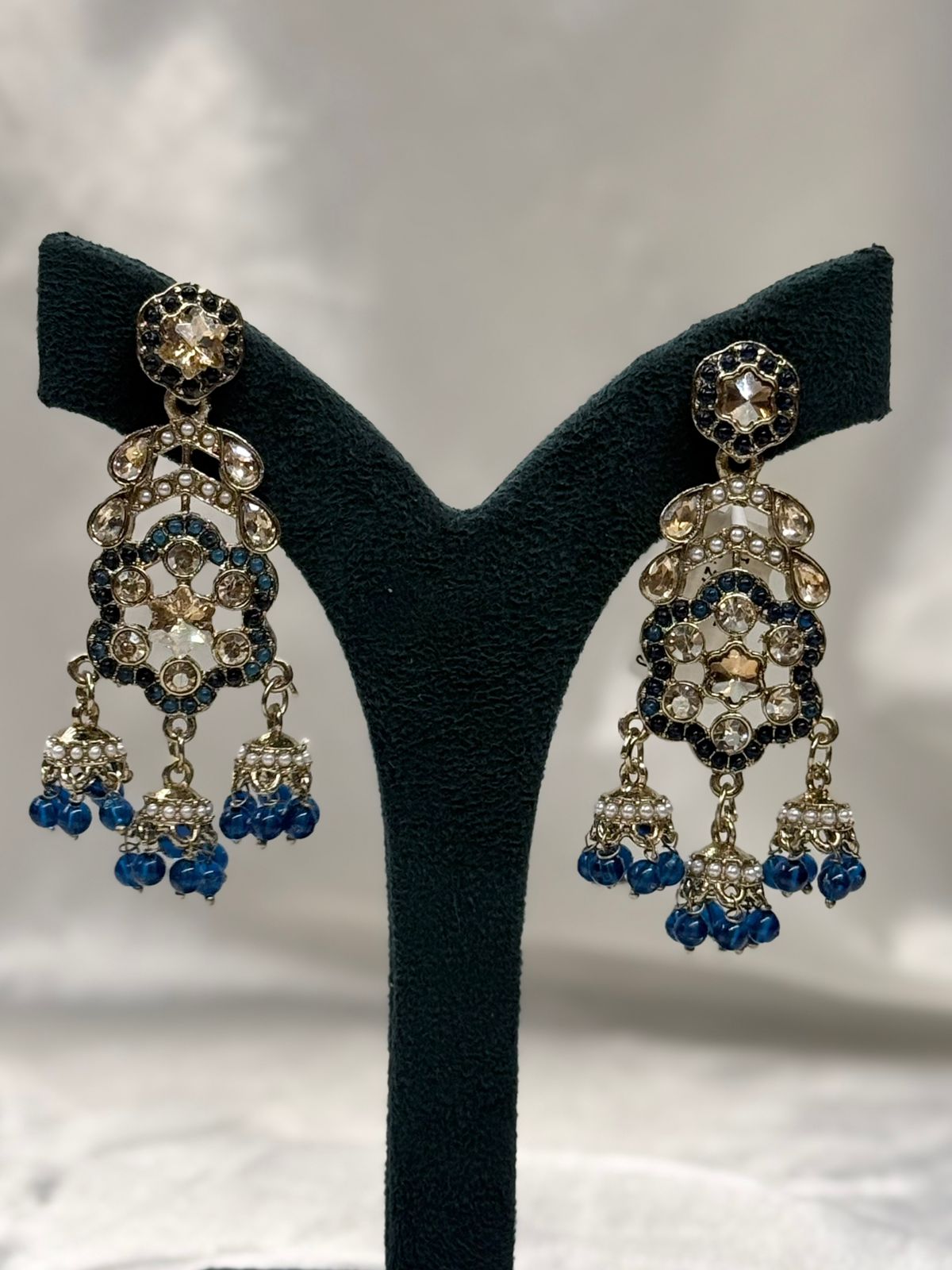 Green Kundan Jhumka Earrings with Crystal Stones,llb621