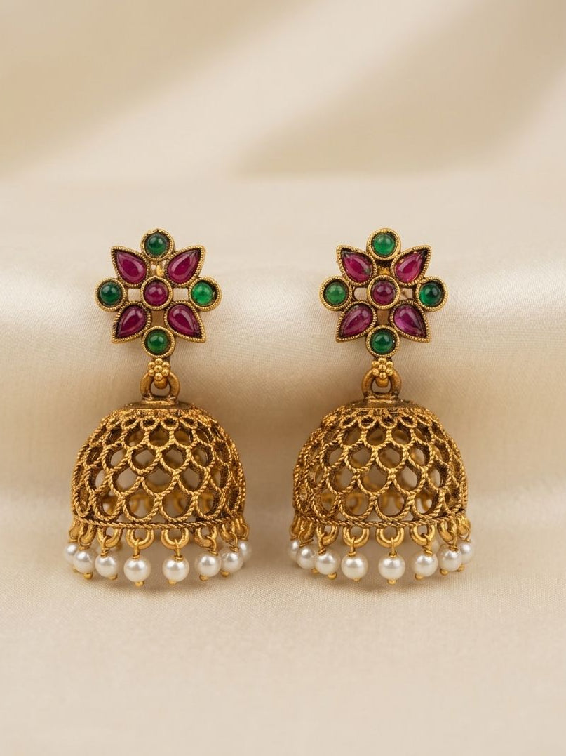 Ruby Emerald Jhumka Earrings | llb0122