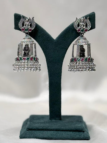 Oxidised Silver Lakshmi Jhumka Earrings with Ruby,llb600