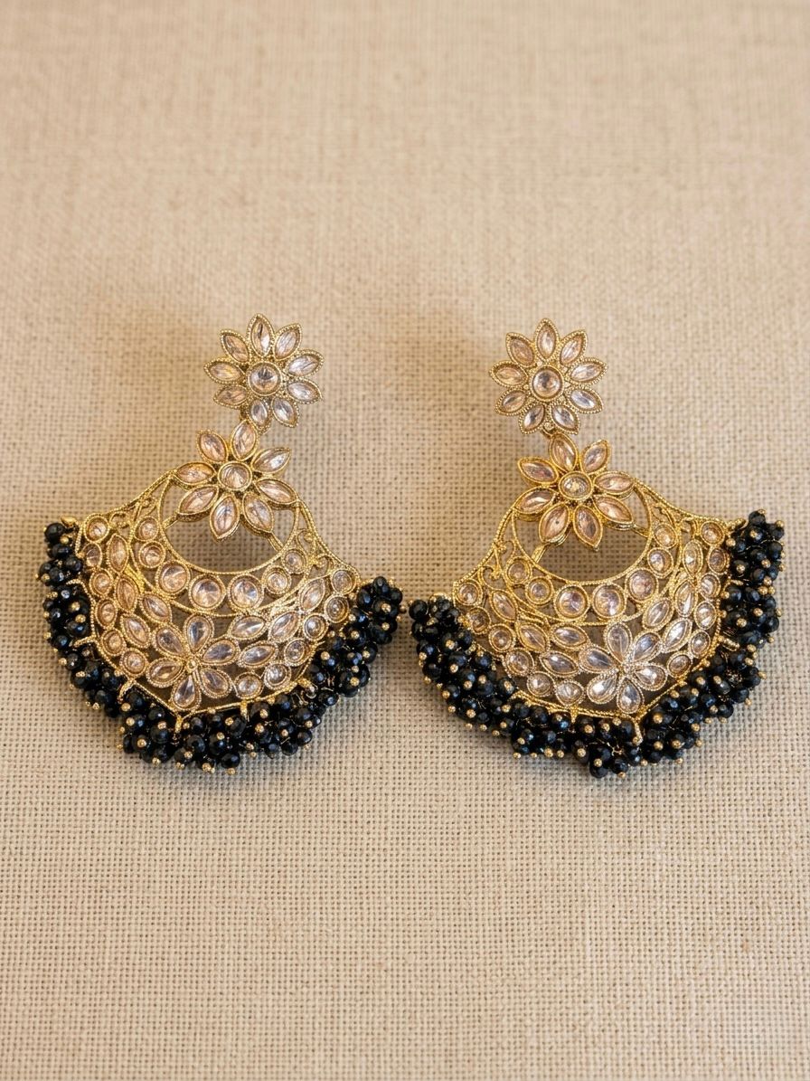Black Bead Chandbali Earrings | llb0115