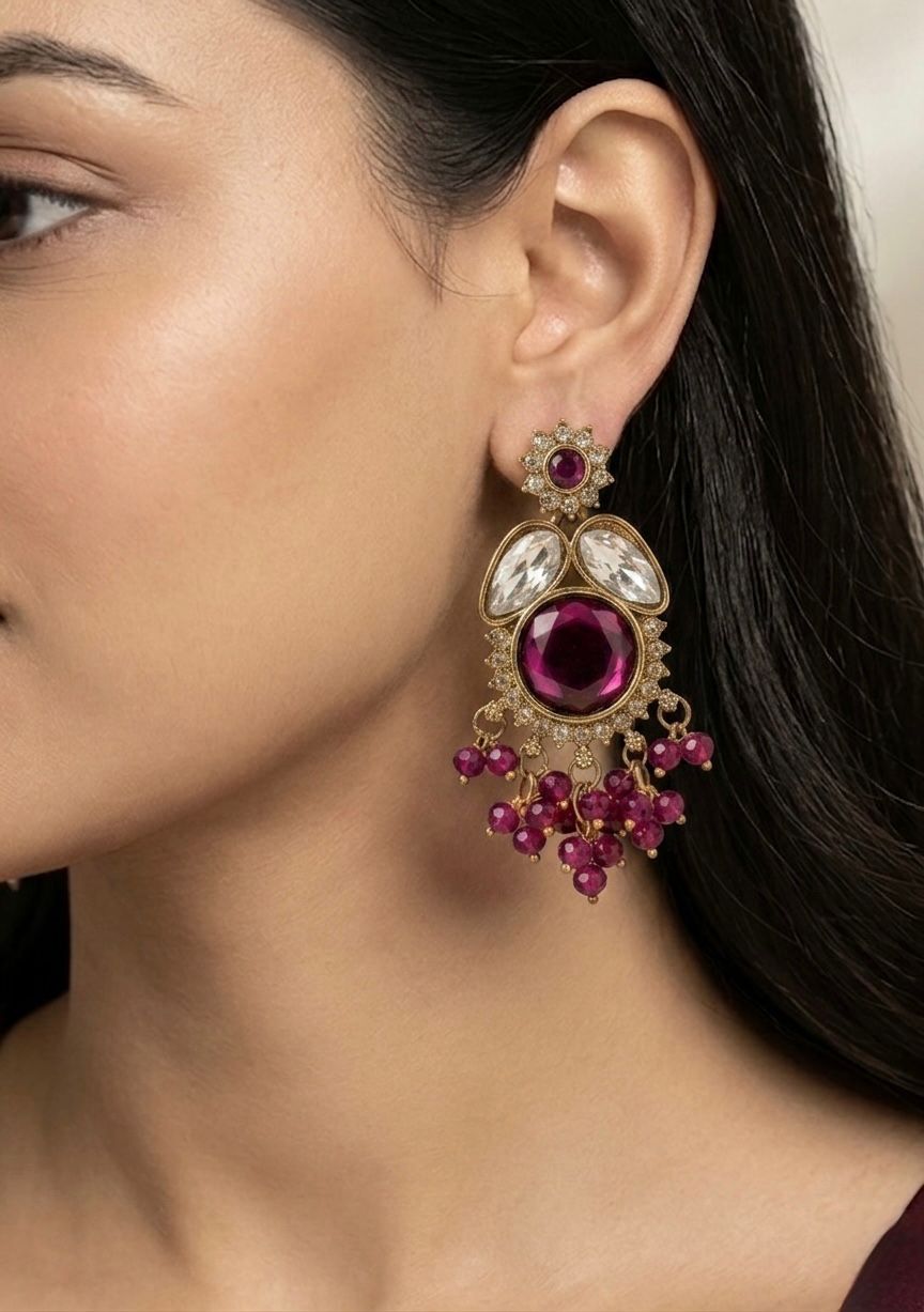 Ruby Kundan Statement Earrings / llb0014