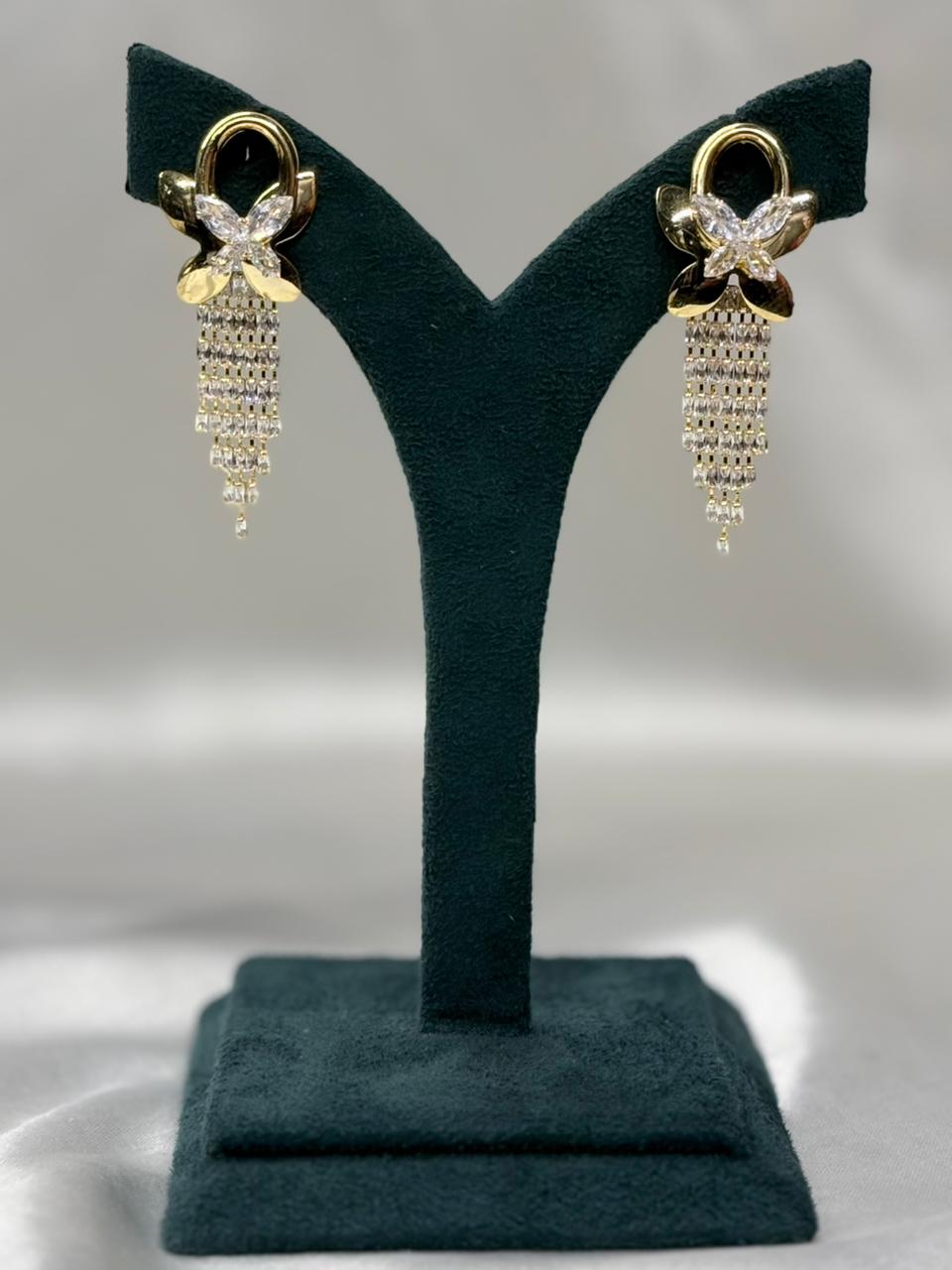 Gold Flower Drop Earrings with Crystal Tassels ,llb705