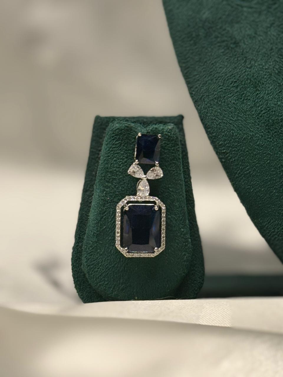 Emerald Green Stone Silver Necklace Set,llb339