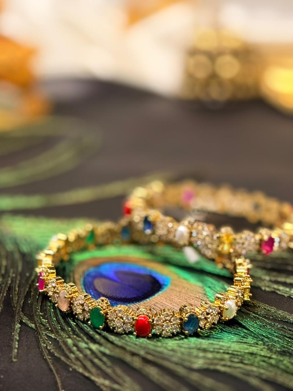 Premium Multi-Stone Gold Bangles,llb406