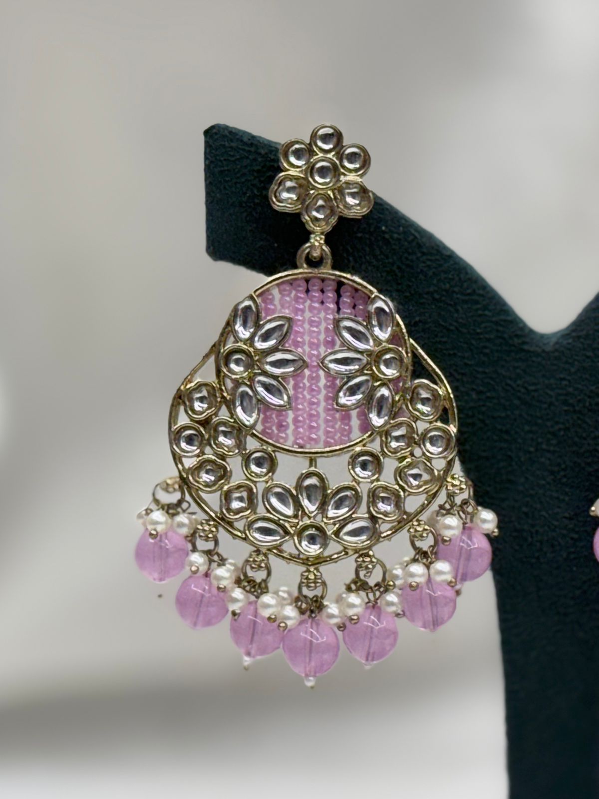 Pink Kundan Chandbali Earrings for Women | Pearl Drop Floral,llb631