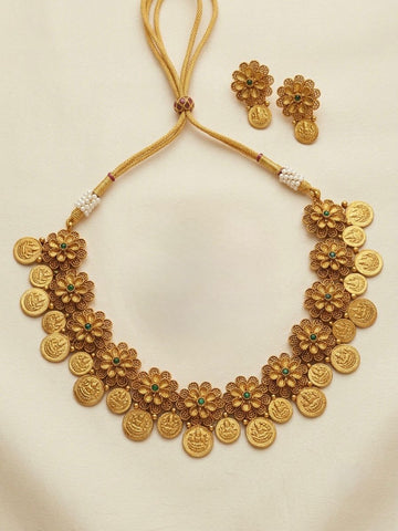 Kasu Flora Necklace & Earring Set | Divine Heritage Temple Collection | OL166