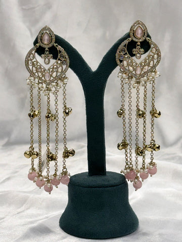 Antique Gold Pink Stone Chandelier Earrings with Pearls,llb563