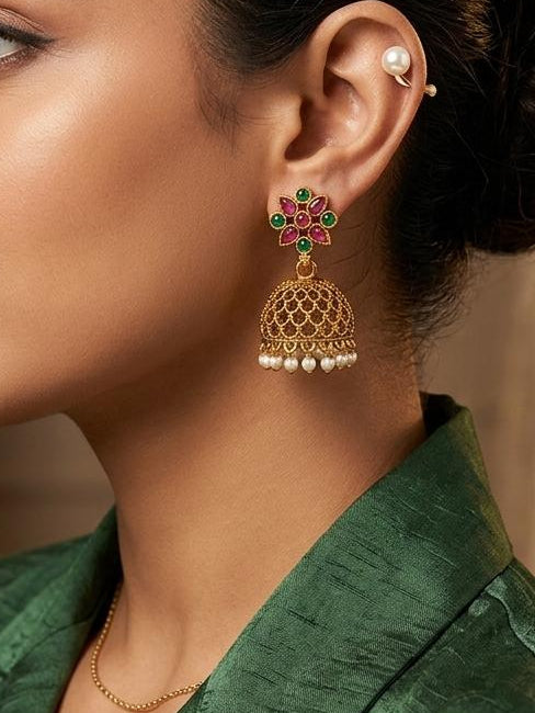 Ruby Emerald Jhumka Earrings | llb0122