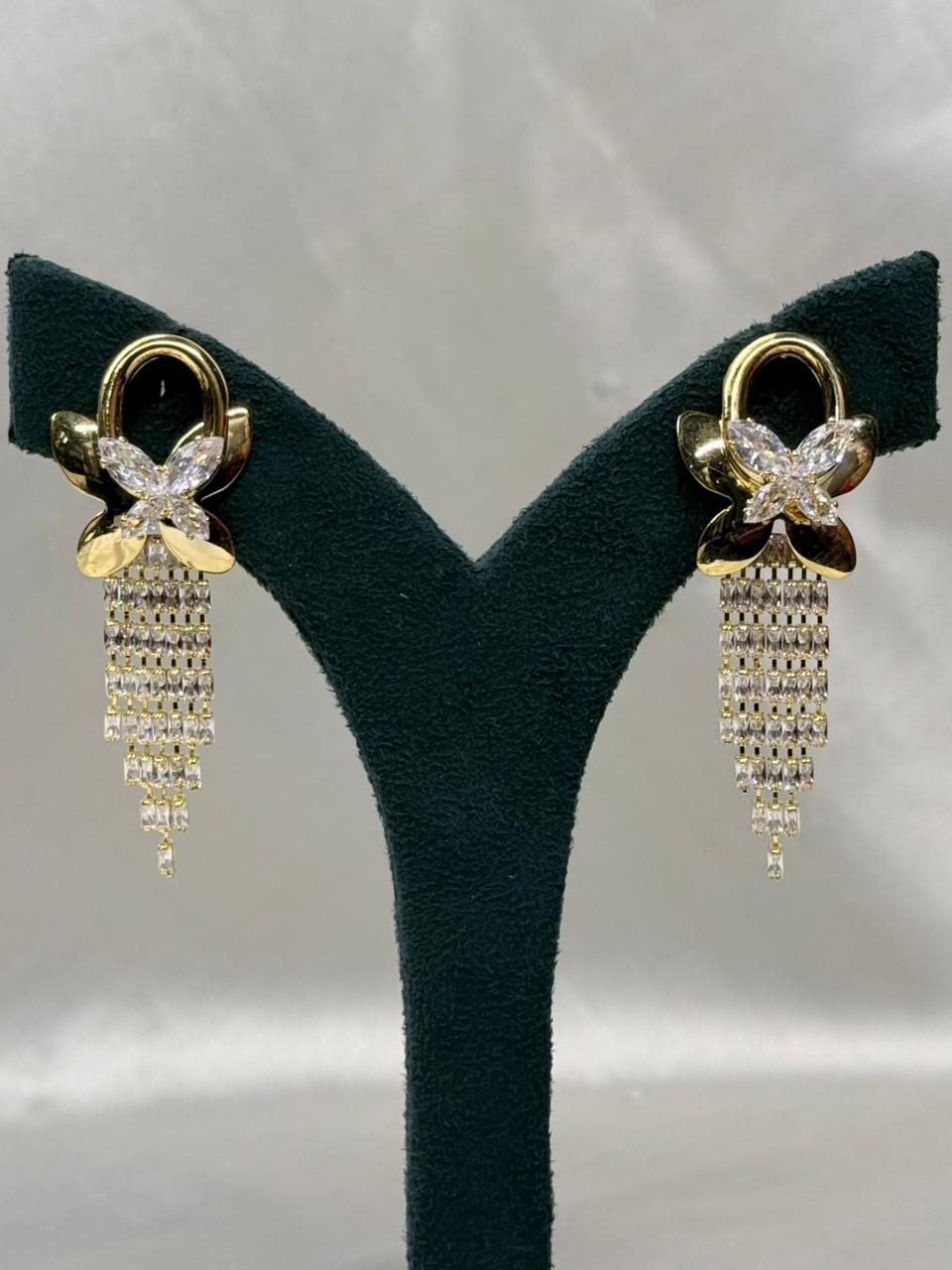 Gold Flower Drop Earrings with Crystal Tassels ,llb705