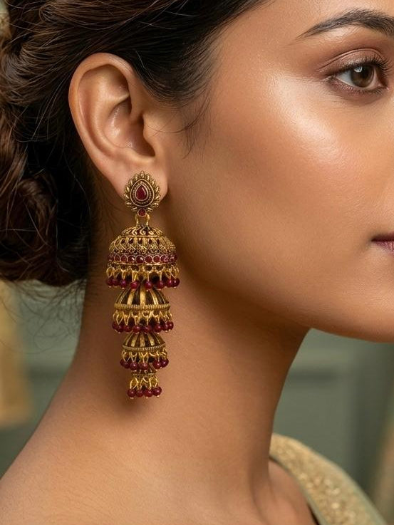 4-Tier Ruby Jhumka Earrings | llb0124