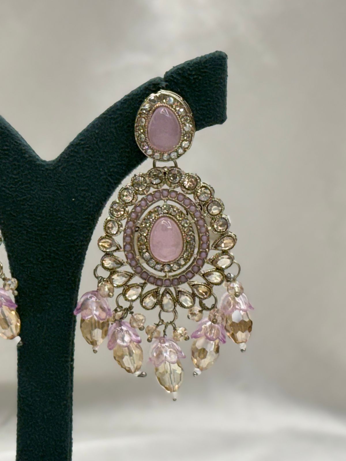 Pink Kundan Chandbali Earrings with Crystal Drops,llb6266