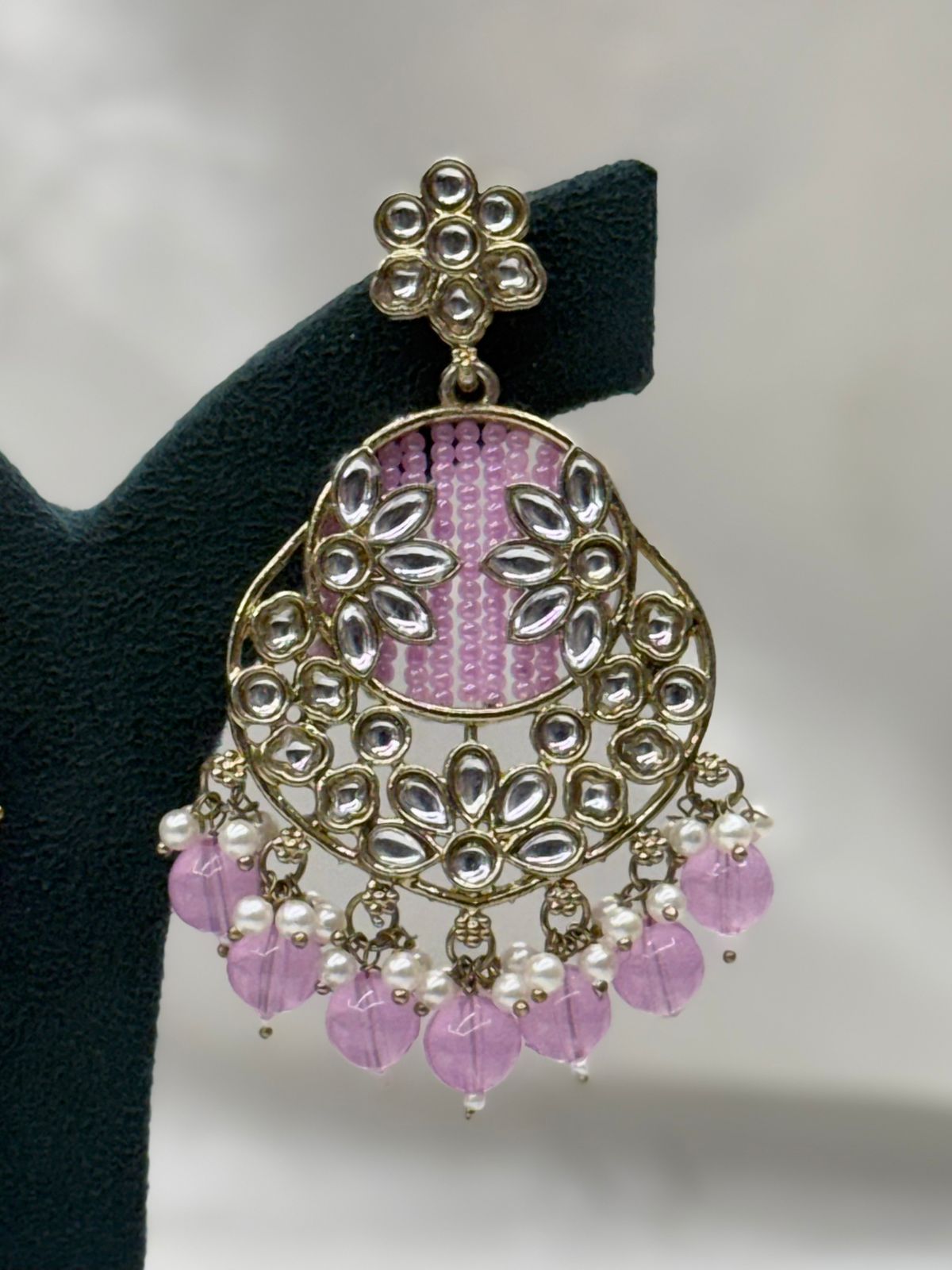 Pink Kundan Chandbali Earrings for Women | Pearl Drop Floral,llb631