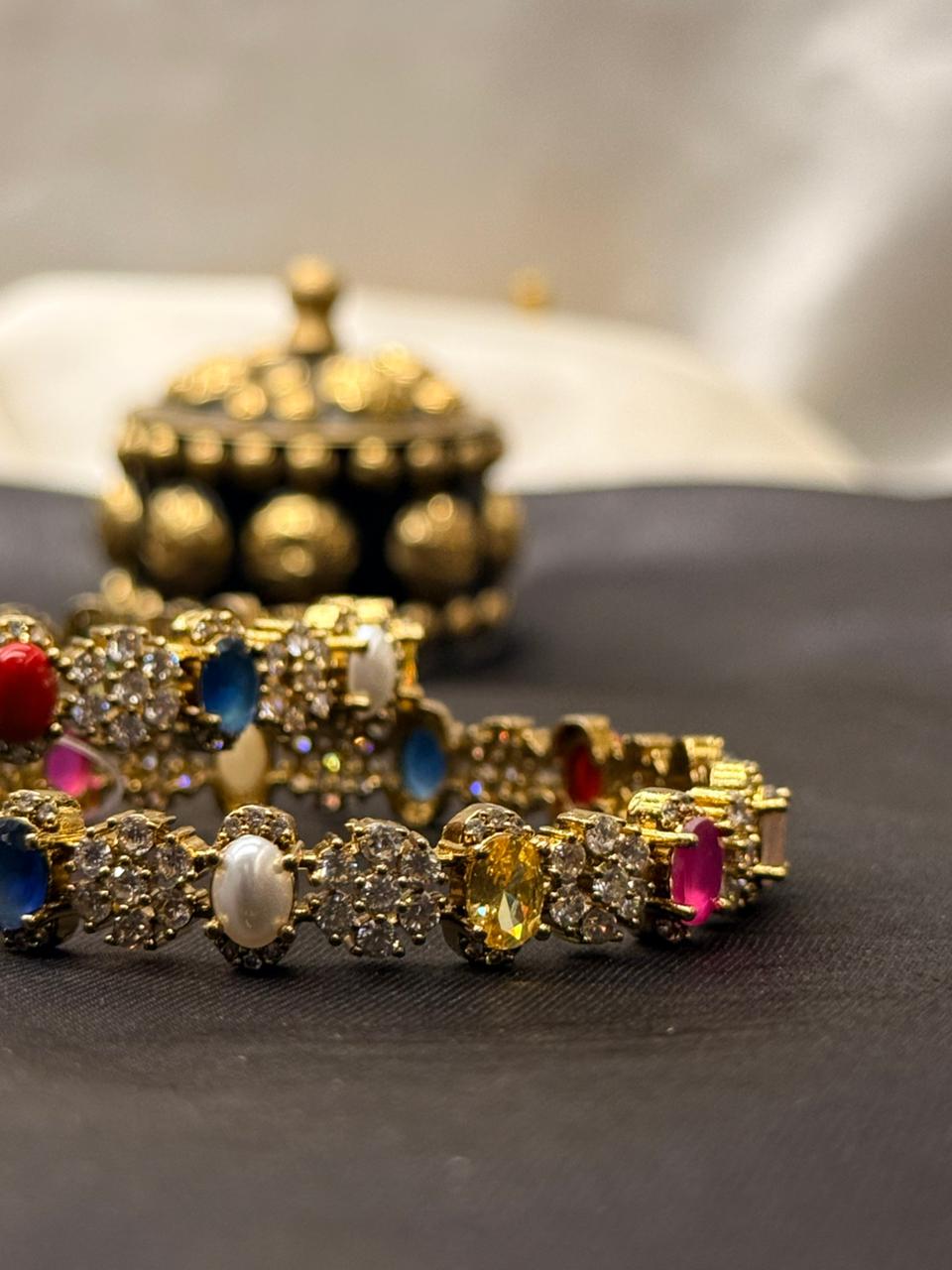 Premium Multi-Stone Gold Bangles,llb406