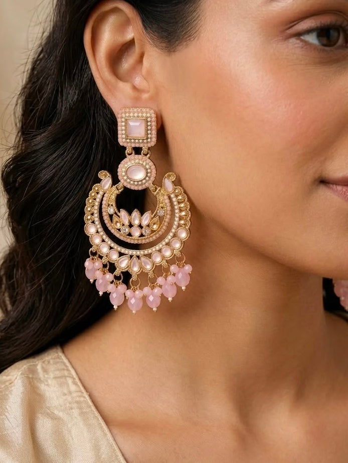 Pink Meenakari Chandbali Earrings | llb0150