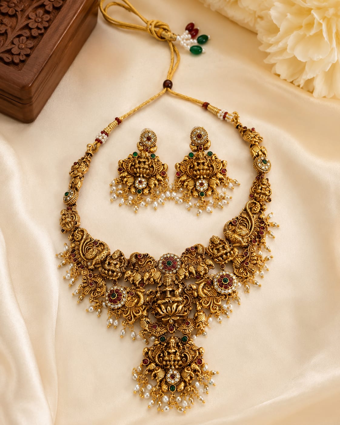 Antique Gold Temple Necklace Set | OL 94