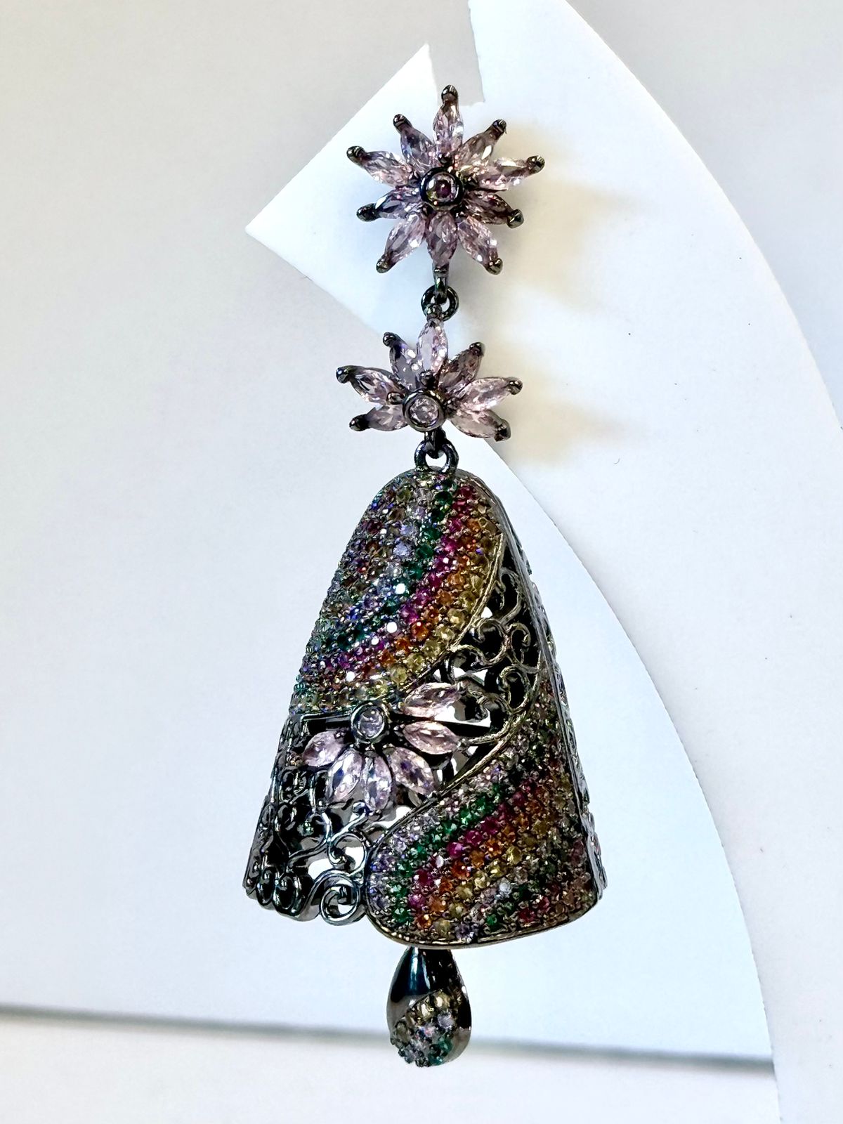 Pink Floral Multicolor Stone Oxidised Dangle Earrings for Women,llb648
