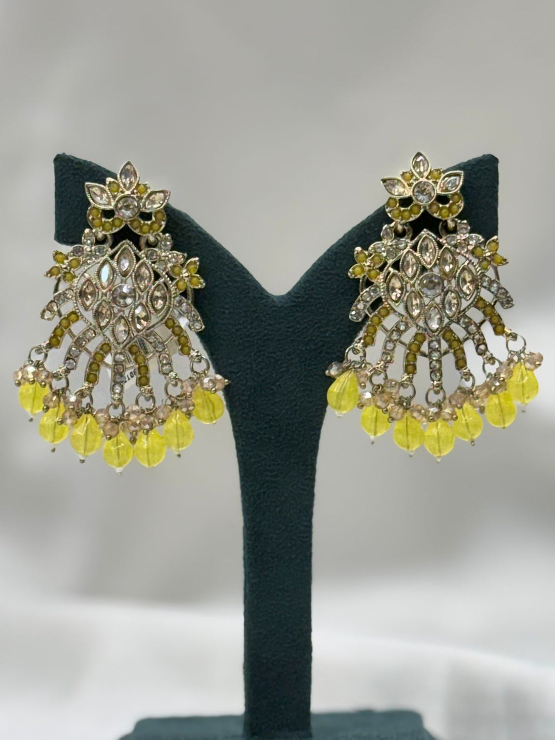 Yellow Stone Chandbali Earrings for Women,llb636
