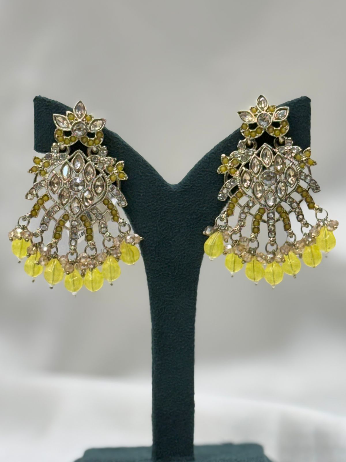 Yellow Stone Chandbali Earrings for Women,llb636