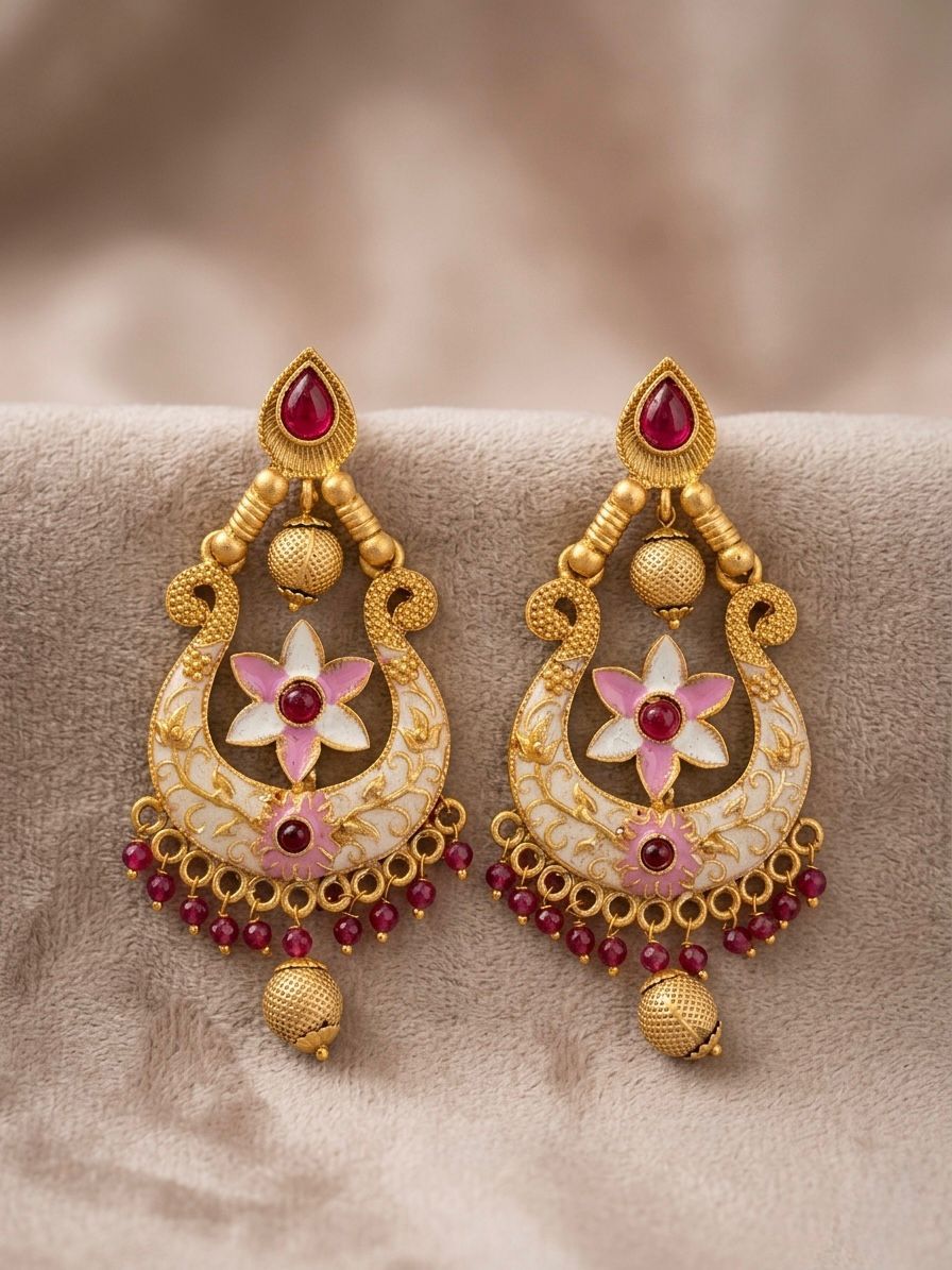 Meenakari Chandbali Earrings with Ruby Beads |llb055