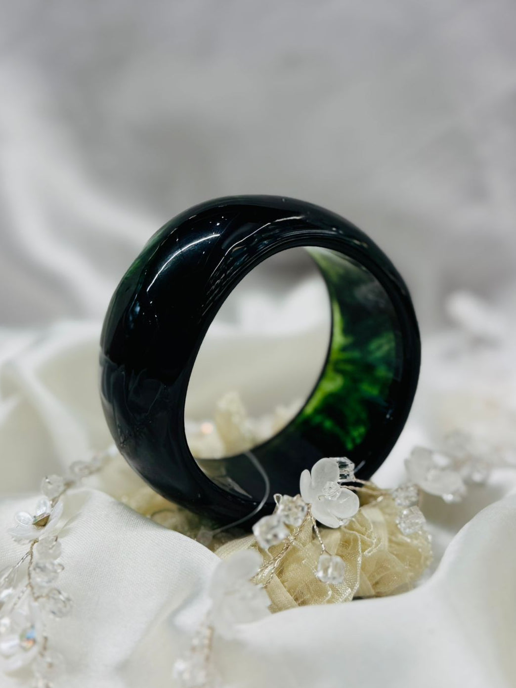 Handcrafted Dark Green Resin Bangle,llb318