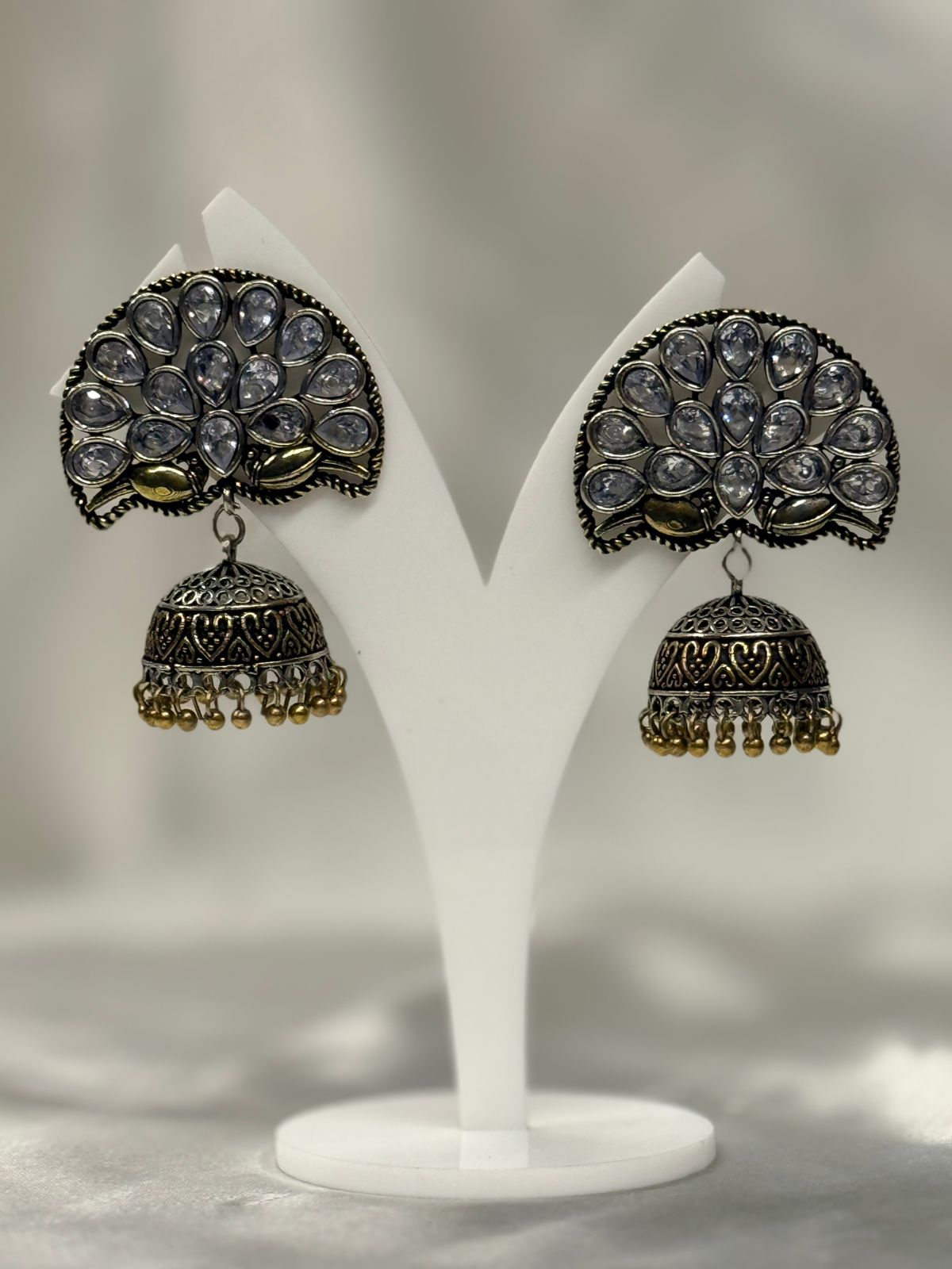 Antique Gold Peacock Design Jhumka Earrings with Crystal Stones,llb643