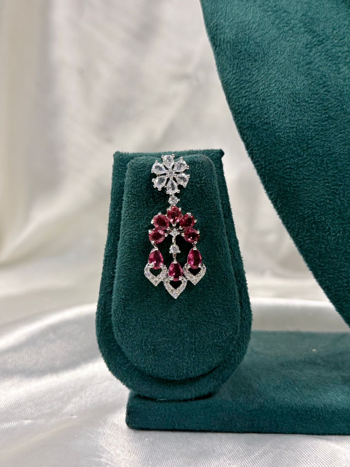 Elegant Ruby Stone Necklace Set with Diamond Finish,llb423