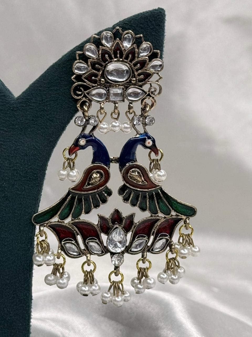 Peacock Kundan Chandbali Earrings with pearl drop ,llb587