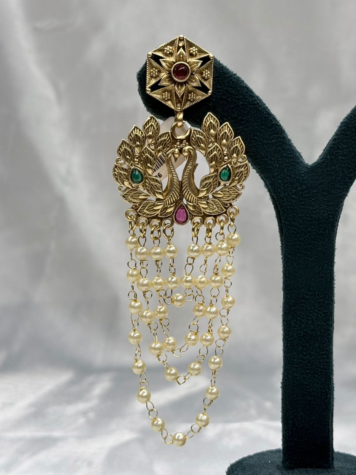 Antique Gold Peacock Design Earrings with Pearl Drops,llb560