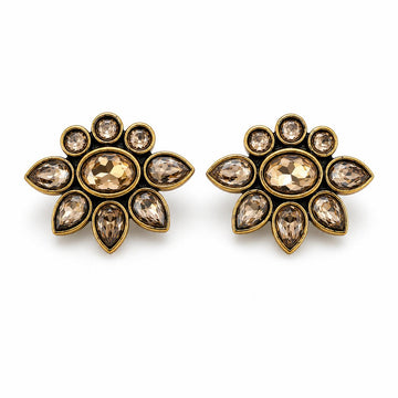 Champagne Crystal Floral Cluster Stud Earrings / llb024