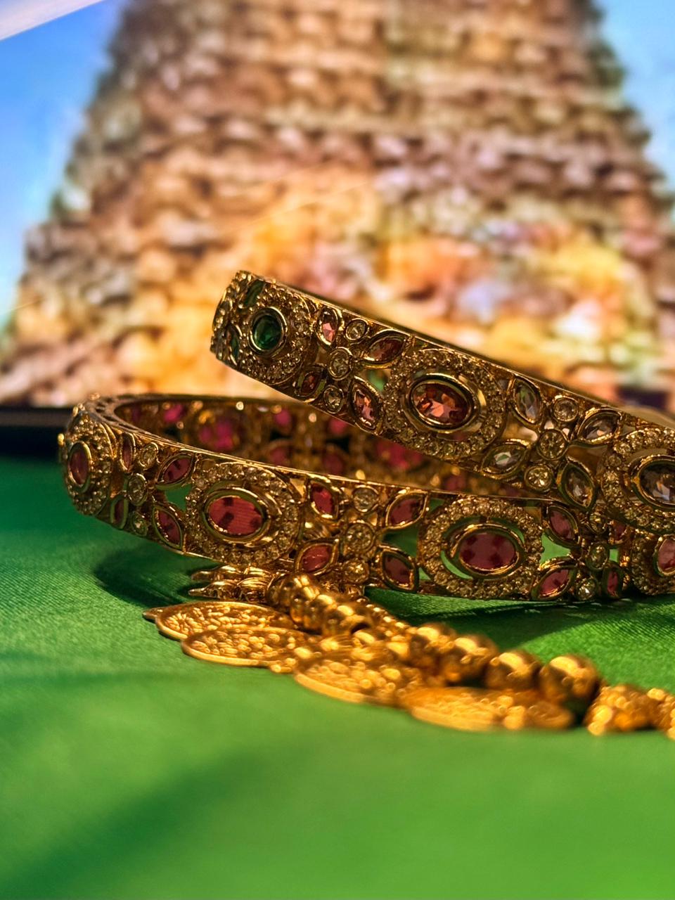 Antique Gold Bangles with Multicolor Stone,llb407